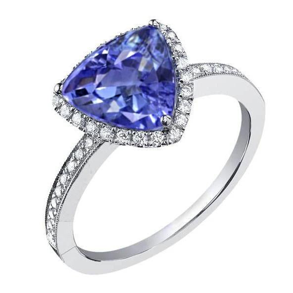 Halo Trillion Tanzanite AAA And Round Diamonds Ring 4 Carats