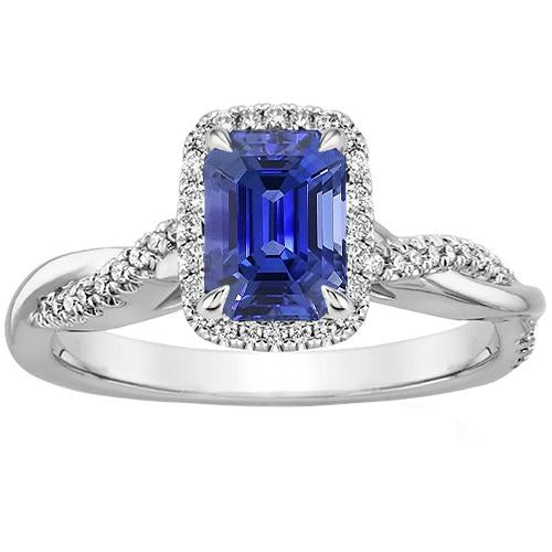 Halo Twist Ring Style Emerald Ceylon Sapphire & Diamonds 4.25 Carats