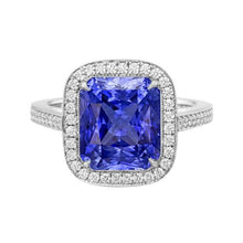 Halo Wedding Ring Radiant Blue Sapphire 3.50 Carats Diamond Accents