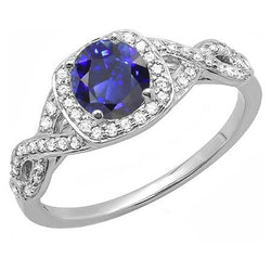 Halo Wedding Ring Round Sapphire Twisted Shank Diamonds 2.50 Carats