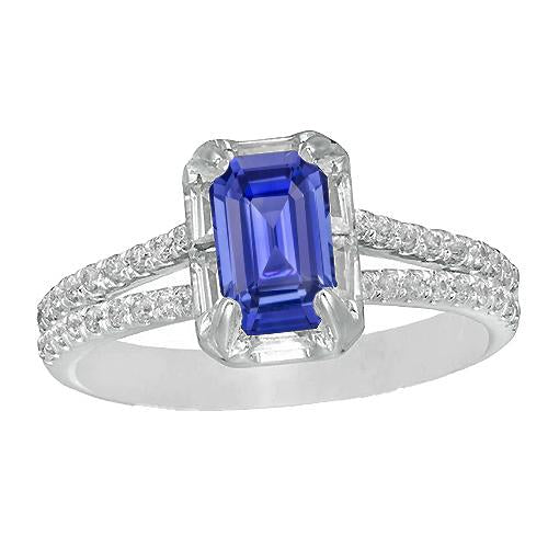 Halo Wedding Ring Split Shank Sri Lankan Sapphire & Diamonds 3 Carats