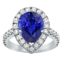 Halo White Gold Ring Pear Sri Lankan Sapphire & Diamonds 6 Carats