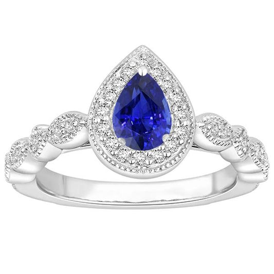 Halo With Round Diamond Accents Ring Blue Sapphire 3 Carats