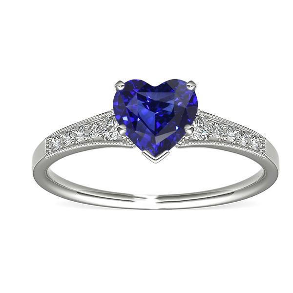 Heart Antique Style Blue Sapphire Diamond Ring 3 Carats 14K Gold