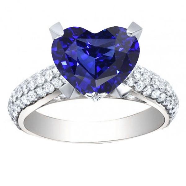 Heart Blue Sapphire Diamond Ring 5 Carats White Gold Jewelry