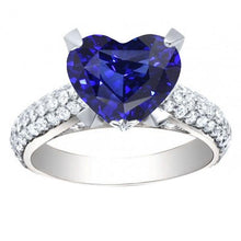 Heart Blue Sapphire Diamond Ring 5 Carats White Gold Jewelry
