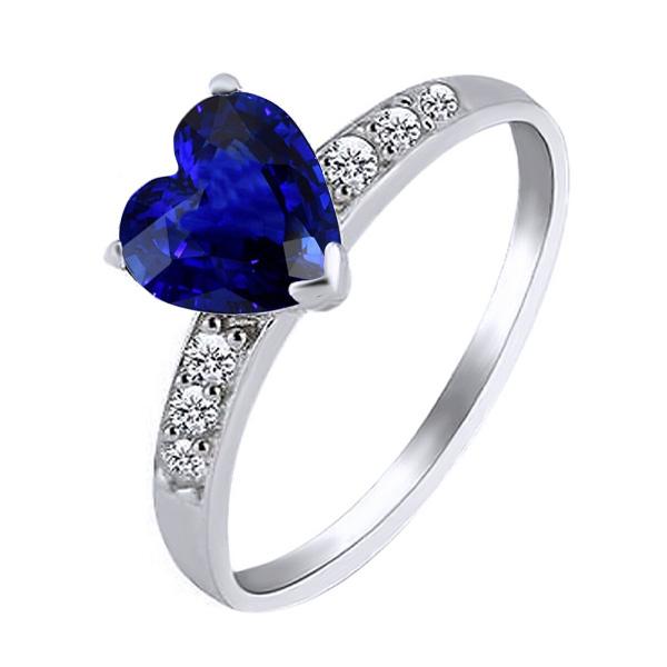 Heart Blue Sapphire Gemstone Ring Accented Diamonds 2.25 Carats