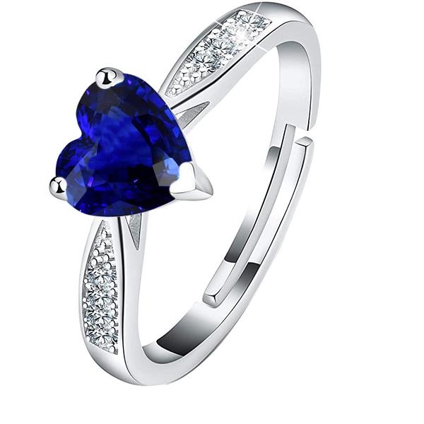 Heart Blue Sapphire Gemstone Ring With Diamonds Tapered Shank 2 Carats