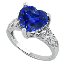 Heart Ceylon Blue Sapphire Ring With Diamonds 7 Carats Gold 14K