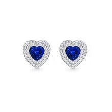 Heart Ceylon Sapphire Round Diamonds 3 Ct Studs Earring White Gold 14K