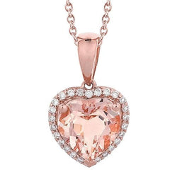 Heart Cut Morganite And Round Diamonds 18 Ct Pendant Gold Rose 14K