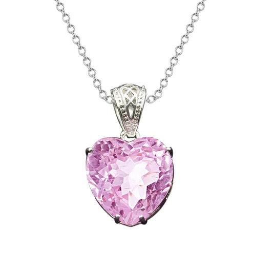 Heart Cut Pink Kunzite Solitaire Necklace Pendant 27 Carats New