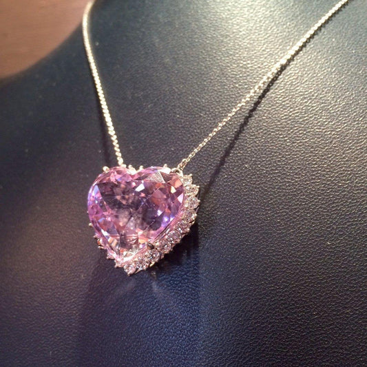 Heart Cut Pink Kunzite With Diamond Pendant 10.50 Carats Jewelry