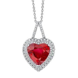Heart Cut Red Ruby With Diamond Necklace Pendant 3.50 Carats