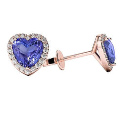 Heart Cut Tanzanite With Round Natural Earth Mined Diamonds 5.50 Ct Studs Earrings Gold