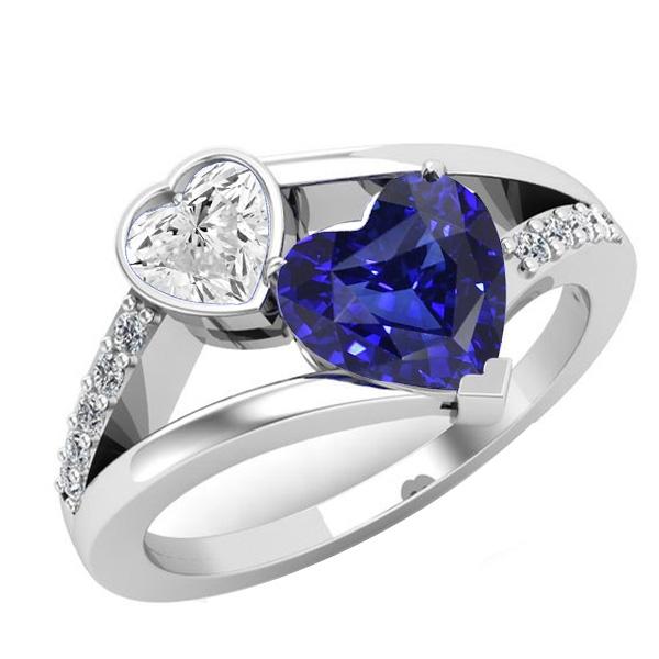 Heart Diamond Bezel Set Blue Sapphire Ring Split Shank 3.25 Carats