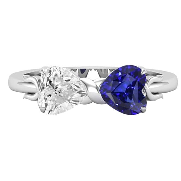 Heart Diamond & Blue Sapphire Gemstone Ring 3 Carat Gold Twisted Shank