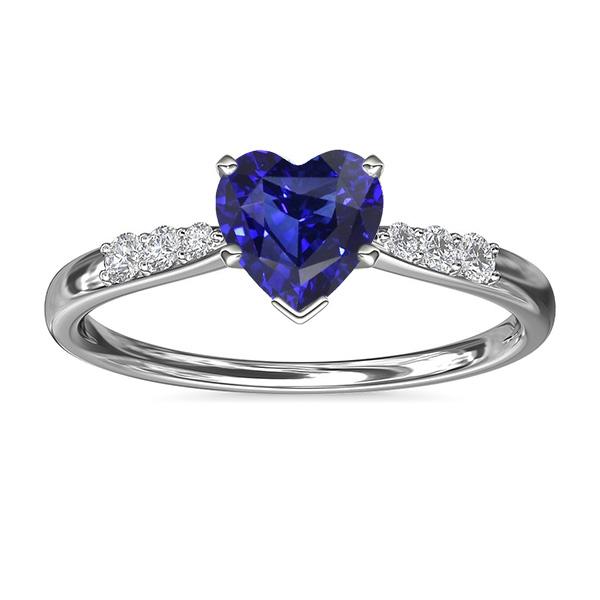 Heart Gemstone Blue Sapphire Diamond Ring 2 Carats Gold 14K Jewelry