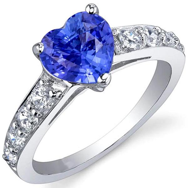 Heart Gemstone Ceylon Sapphire Ring & Accent Diamonds 3.50 Carats