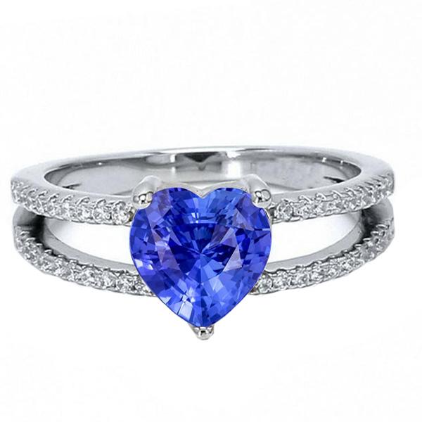 Heart Gemstone Light Blue Sapphire Ring Double Shank Diamonds 4 Carats