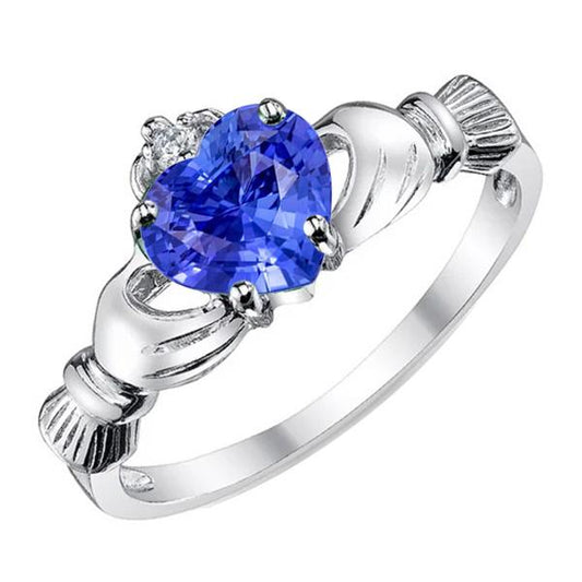 Heart Gemstone Ring Blue Sapphire 2.75 Carats Diamond Queen Style