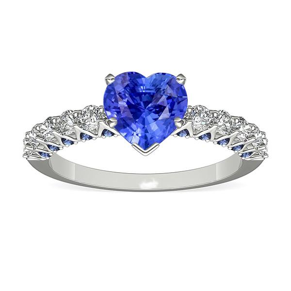 Heart Gemstone Ring Blue Sapphires & Round Diamonds 2.50 Carats
