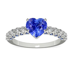 Heart Gemstone Ring Blue Sapphires & Round Natural Earth Mined Diamonds 2.50 Carats