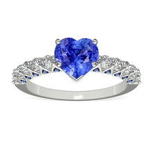 Heart Gemstone Ring Blue Sapphires & Round Diamonds 2.50 Carats