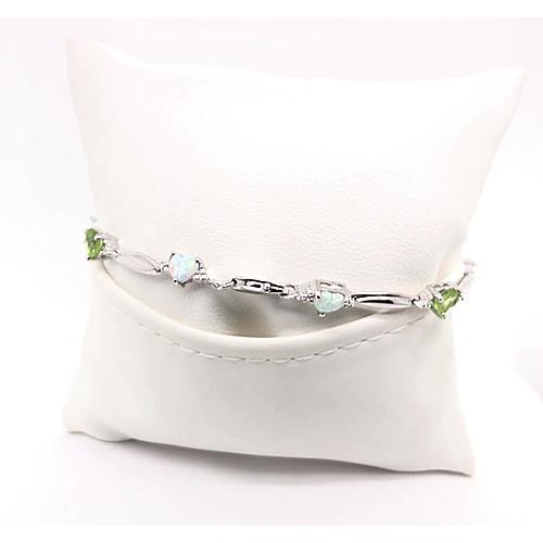 Heart Peridot & Opal Diamond Bracelet 9.54 Carats White Gold 14K