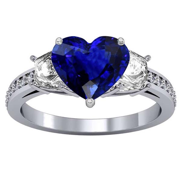 Heart Sapphire Engagement Ring With Round Diamonds Jewelry 4.50 Carats