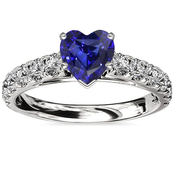 Heart Sapphire Gemstone Ring & Double Pave Diamond Accents 3.50 Carats