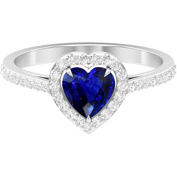 Heart Sapphire Halo Ring Pave Set Diamonds 3 Carats Women's Jewelry