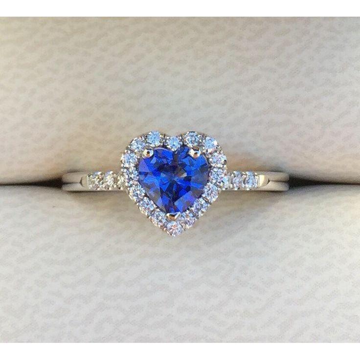 Heart Shape Ceylon Sapphire Diamond Wedding Ring 3.90 Ct Gold 14K