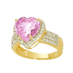 Heart Shape Kunzite With Round Natural Earth Mined Diamonds 8.25 Ct. Ring Yellow Gold