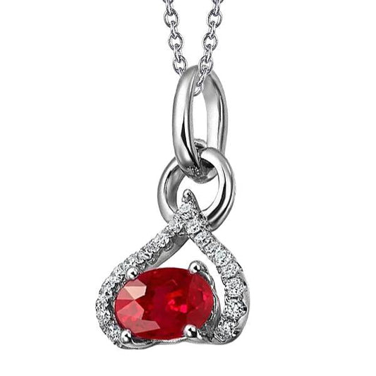 Heart Shape Pendant Necklace 5.60 Carats Ruby And Diamonds WG 14K