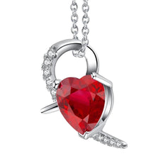 Heart Shape Pendant Necklace 6.90 Ct Ruby And Diamonds White Gold 14K