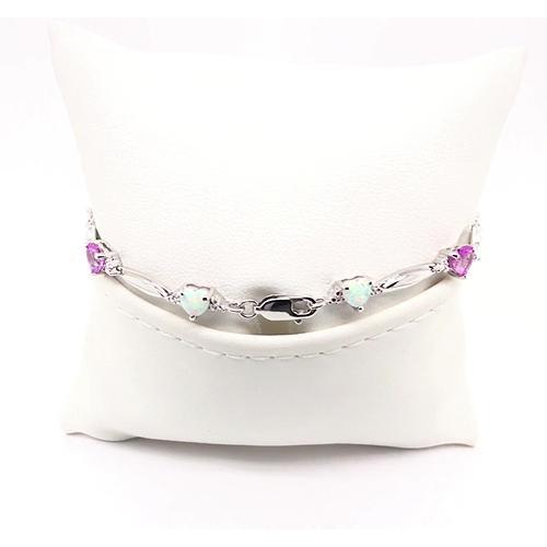 Heart Shape Pink Amethyst & Opal Diamond Bracelet 9.54 Carats Jewelry