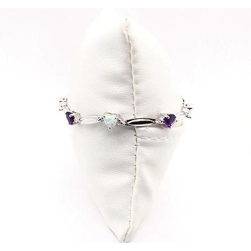 Heart Shape Purple Amethyst & Opal Diamond Bracelet 9.54 Carats