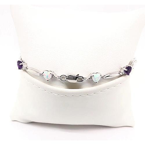 Heart Shape Purple Amethyst & Opal Diamond Bracelet 9.54 Carats