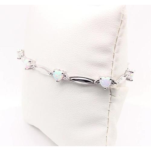 Heart Shaped Opal Diamond Bracelet 9.54 Carats White Gold Jewelry