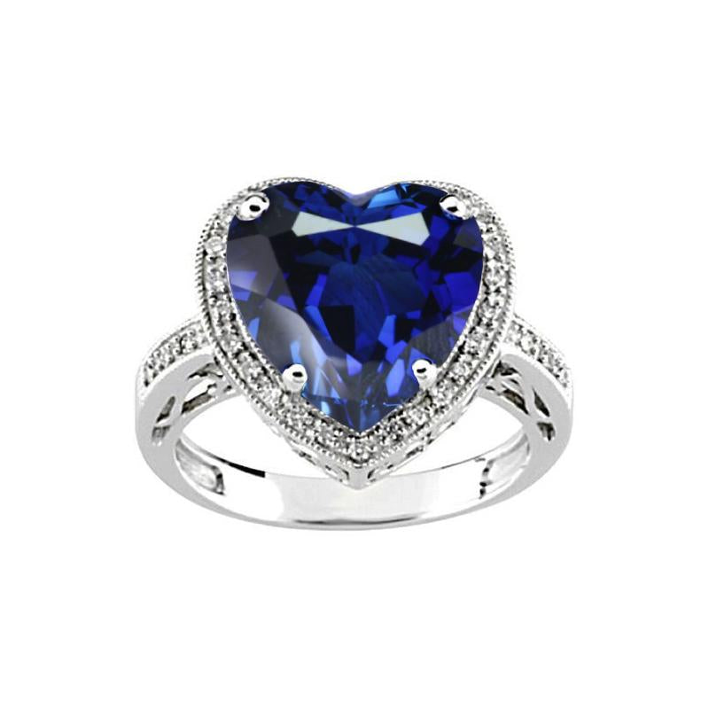 Heart Shaped Sri Lanka Blue Sapphire & Diamond Ring 7.76 Carat WG 14K