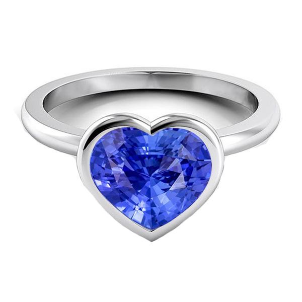 Heart Solitaire Bezel Set Light Blue Sapphire Ring 2.50 Carats