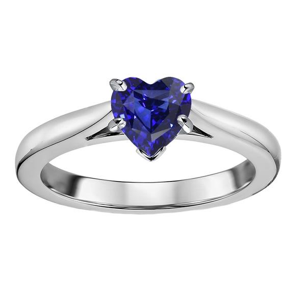 Heart Solitaire Ceylon Sapphire Ring Prong Set 1 Carat