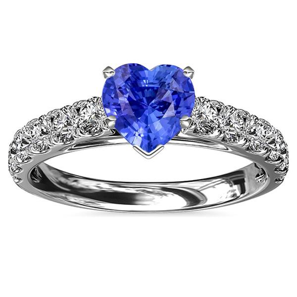 Heart Solitaire Natural Blue Sapphire Diamond Accents Ring 3.50 Carats
