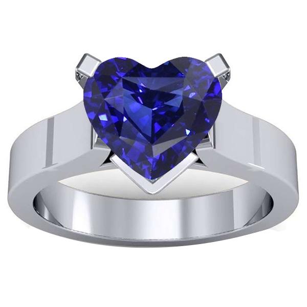 Heart Solitaire Ring Ceylon Blue Sapphire 3 Carats Women's Jewelry