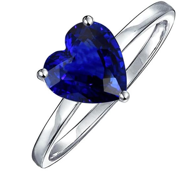 Heart Solitaire Sri Lankan Sapphire Ring 2.50 Carats White Gold 14K