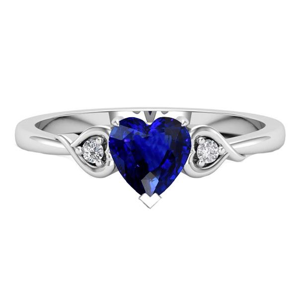 Heart Three Stone Diamond & Deep Blue Sapphire Ring 1.75 Carats