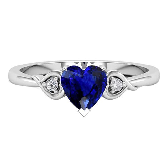 Heart Three Stone Diamond & Deep Blue Sapphire Ring 1.75 Carats