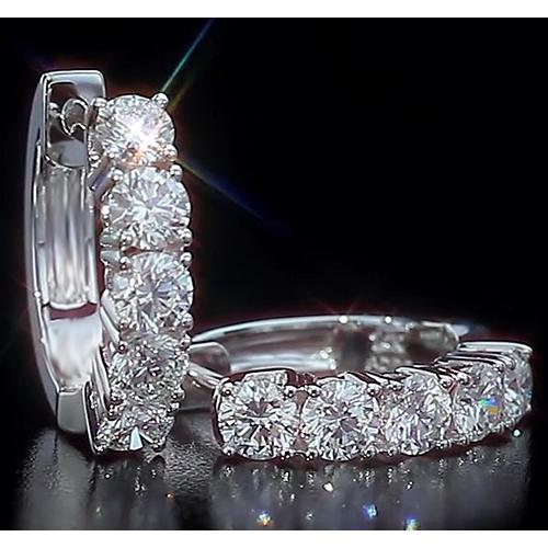 Hoop Style Earrings Round Diamond White Gold 14K