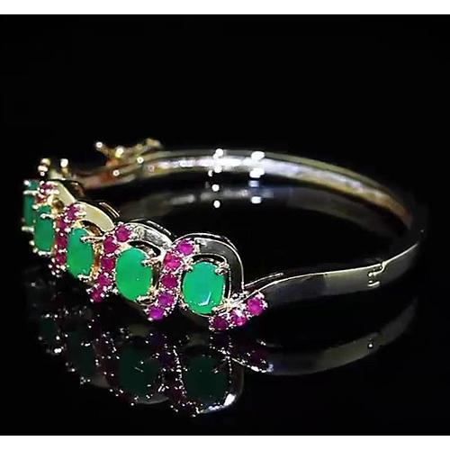 Jade Women Bangle Pink Sapphire 28.90 Carats Yellow Gold 14K Jewelry